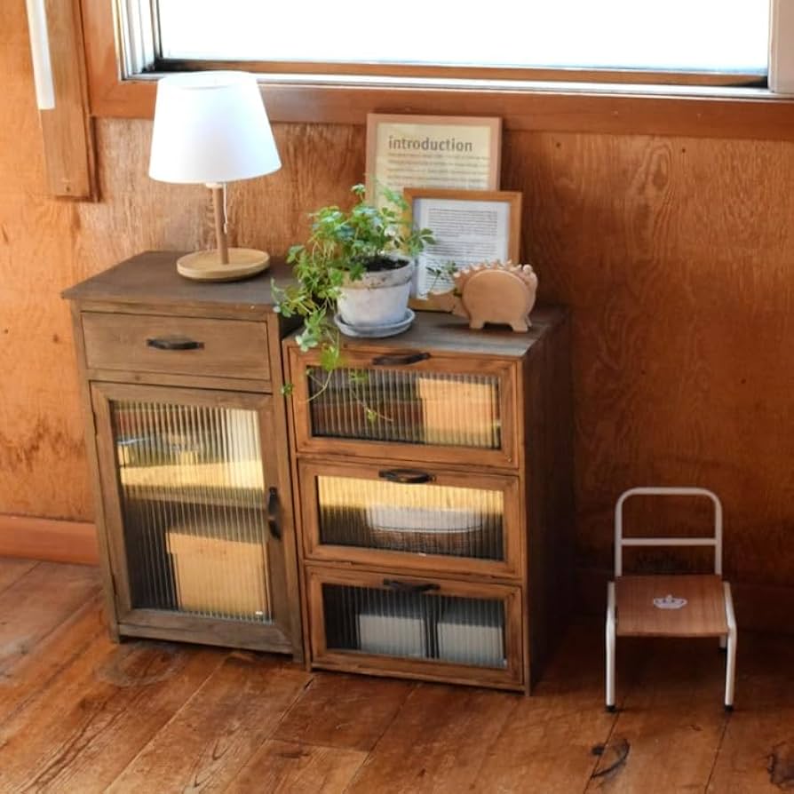 Amazon｜収納チェスト サイドチェスト 扉付き 引出し 木製 収納